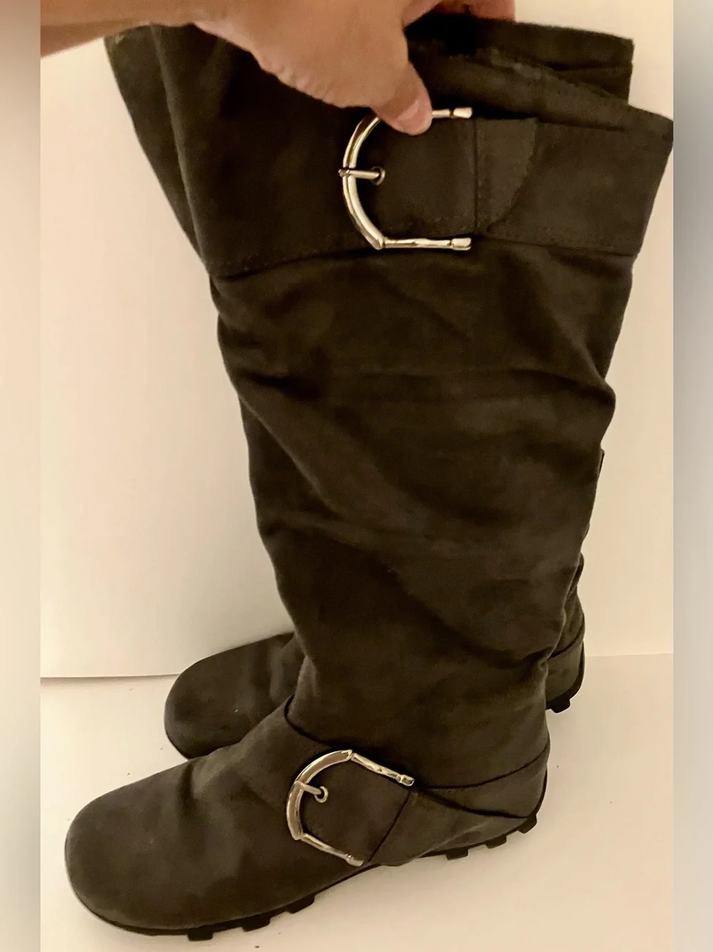 Source Unknown Dark Gray Over-the-Knee Buckle Boots